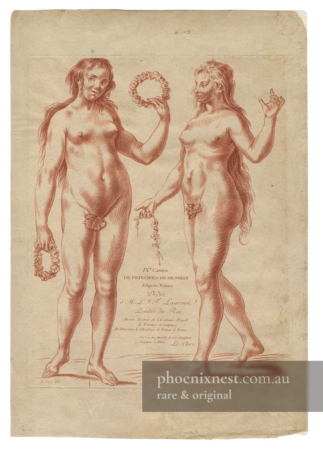 Two Nude Female Figures, Pl. IX — Principes de Dessein