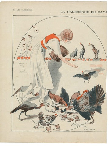 Parisienne Feeding Poultry — Bréjean