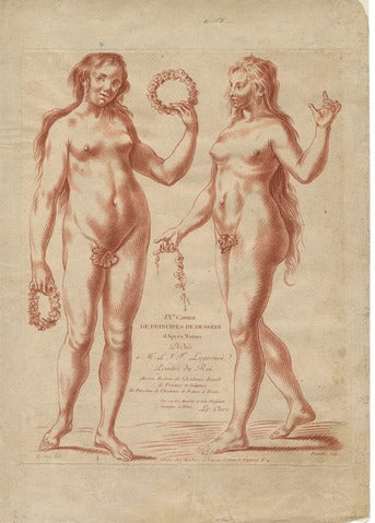 Two Nude Female Figures, Pl. IX — Principes de Dessein